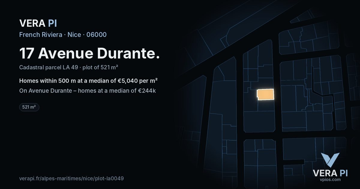 17 Avenue Durante, Nice at night – the plot lit, the parcels around coloured by the prices near them