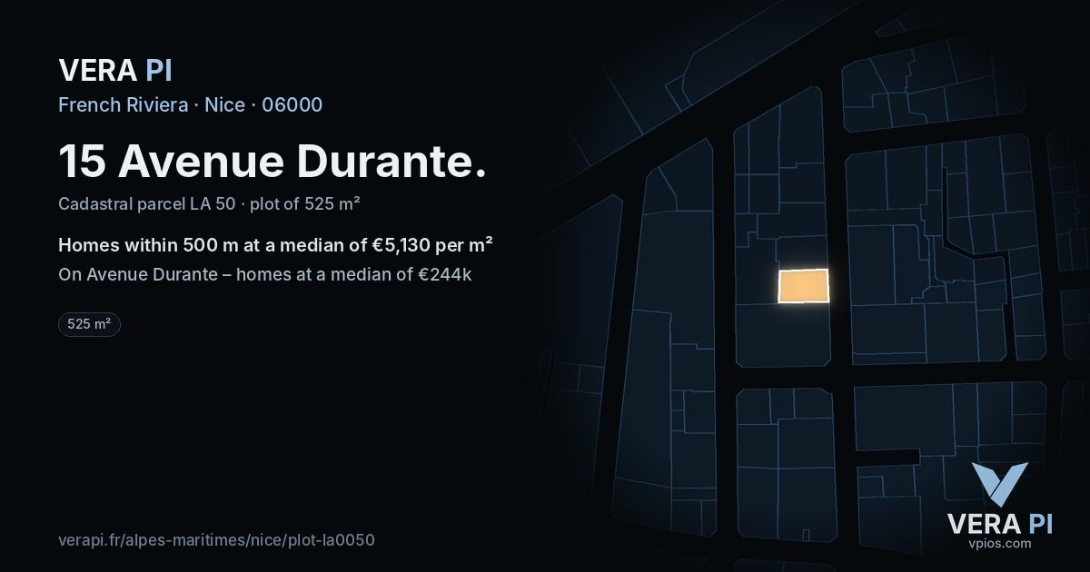 15 Avenue Durante, Nice at night – the plot lit, the parcels around coloured by the prices near them