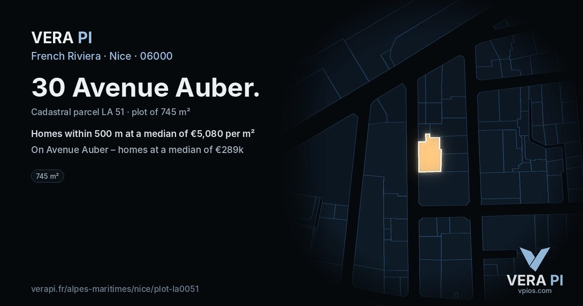 30 Avenue Auber, Nice at night – the plot lit, the parcels around coloured by the prices near them