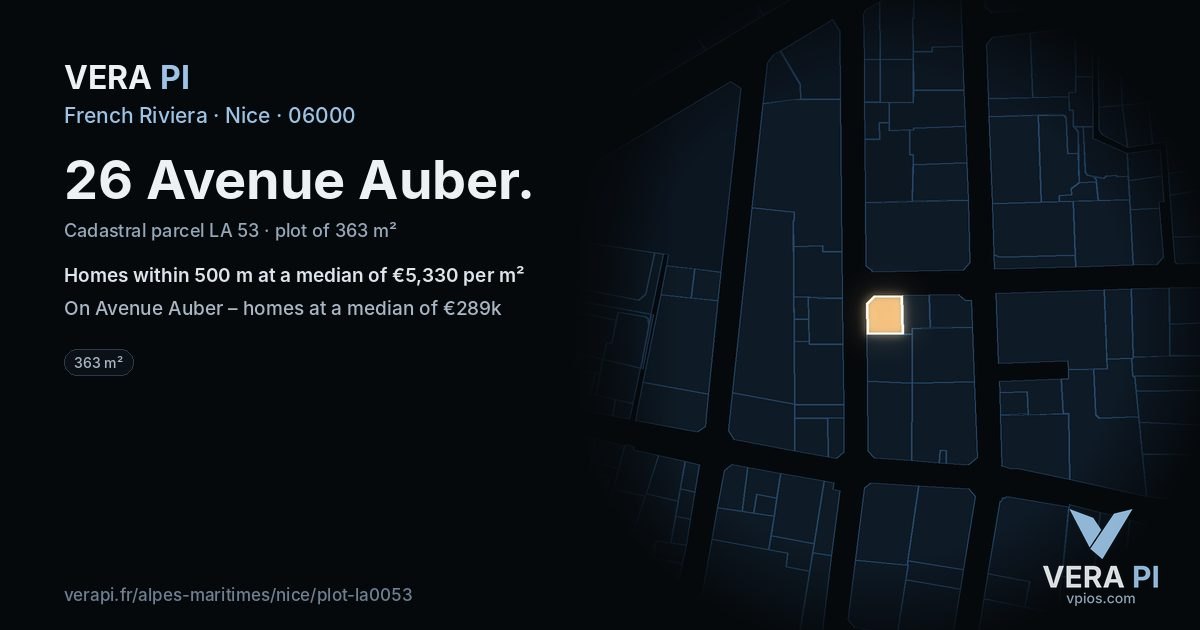 26 Avenue Auber, Nice at night – the plot lit, the parcels around coloured by the prices near them