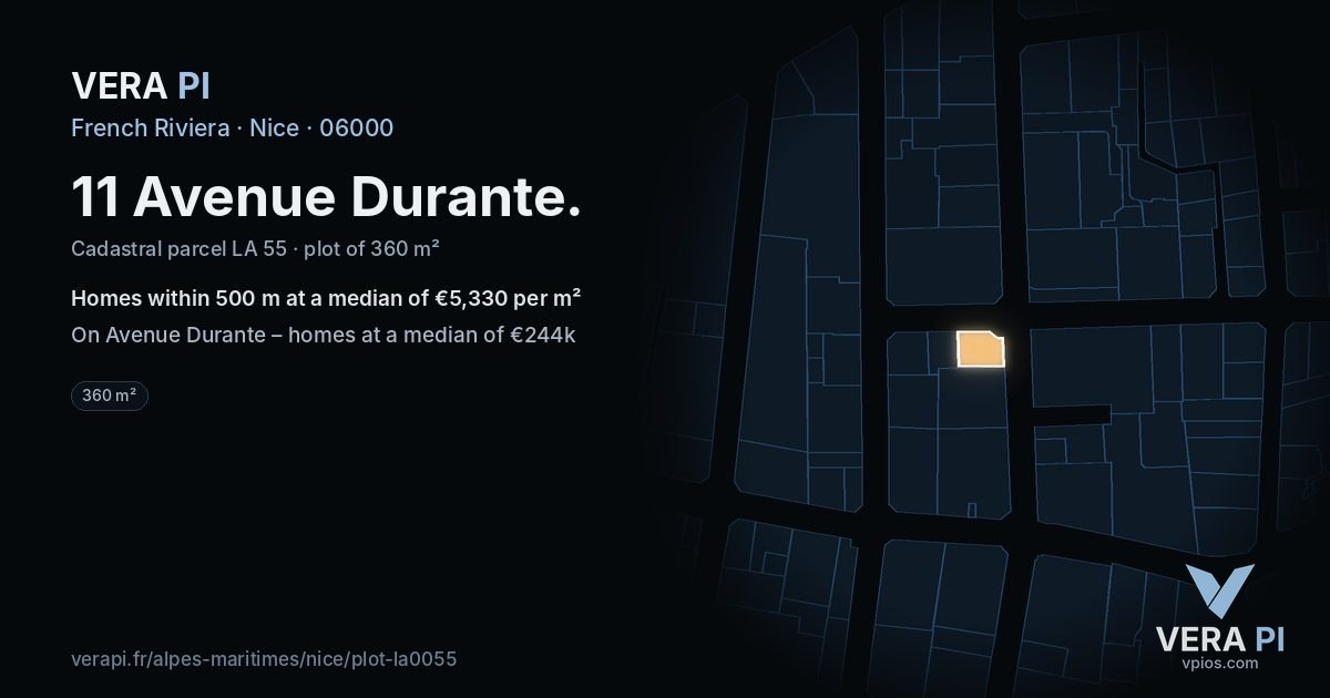 11 Avenue Durante, Nice at night – the plot lit, the parcels around coloured by the prices near them