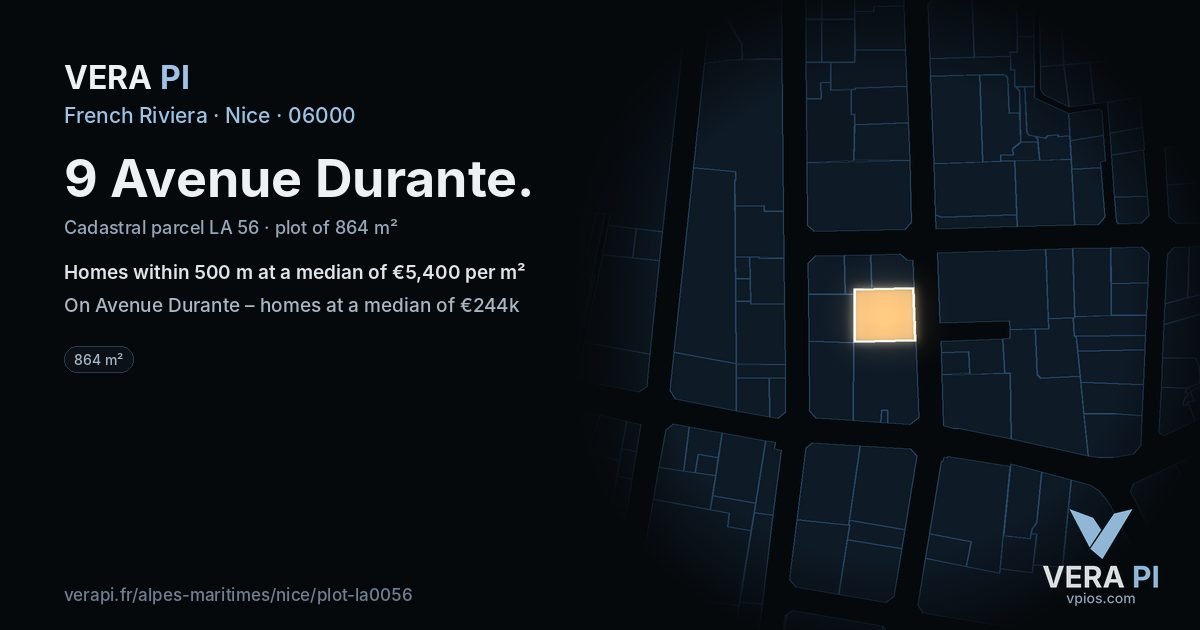 9 Avenue Durante, Nice at night – the plot lit, the parcels around coloured by the prices near them