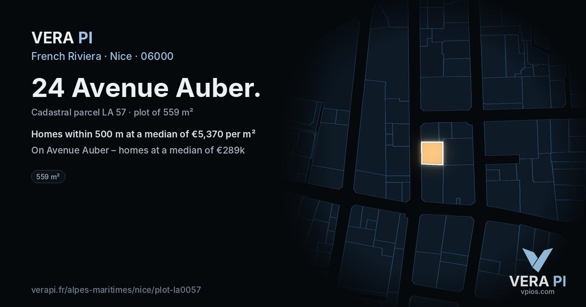 24 Avenue Auber, Nice at night – the plot lit, the parcels around coloured by the prices near them