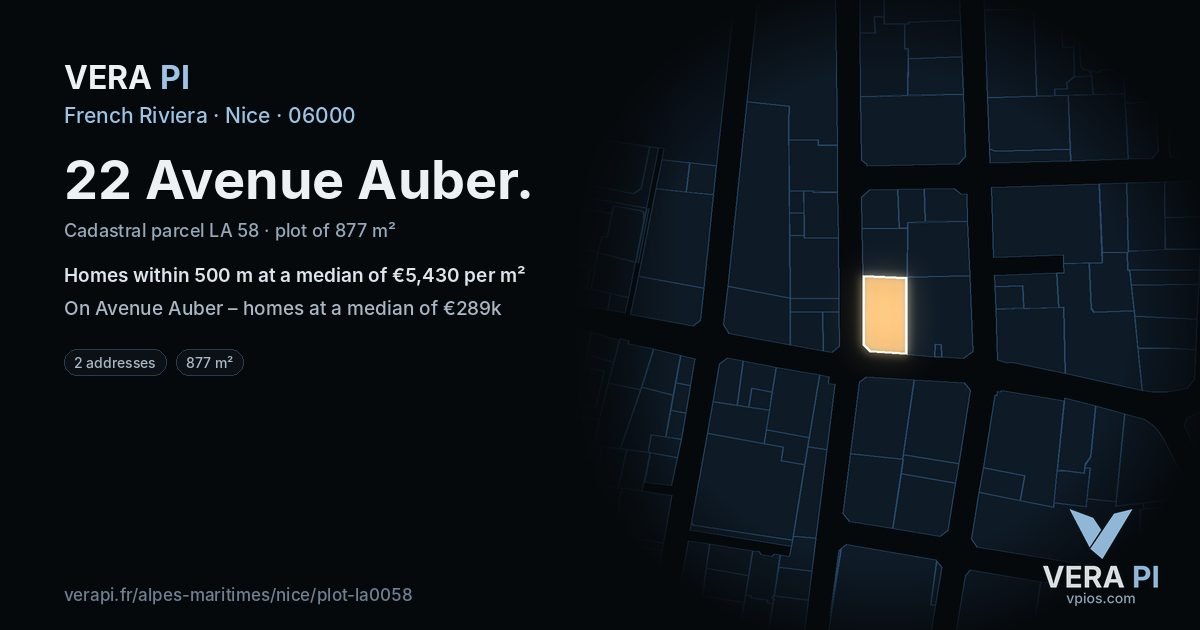 22 Avenue Auber, Nice at night – the plot lit, the parcels around coloured by the prices near them