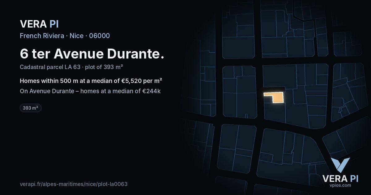 6 ter Avenue Durante, Nice at night – the plot lit, the parcels around coloured by the prices near them