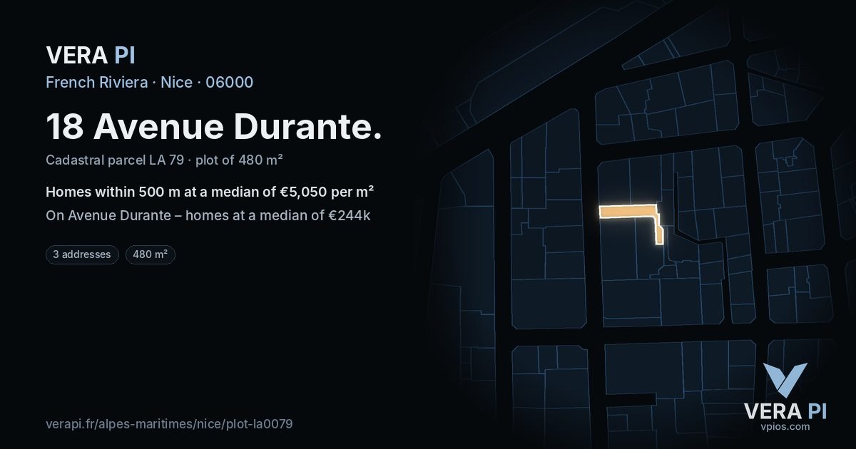 18 Avenue Durante, Nice at night – the plot lit, the parcels around coloured by the prices near them