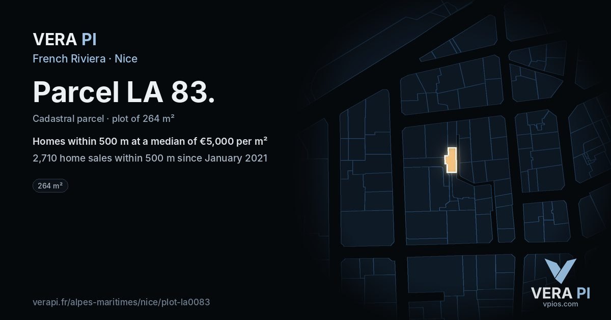 Parcel LA 83, Nice at night – the plot lit, the parcels around coloured by the prices near them