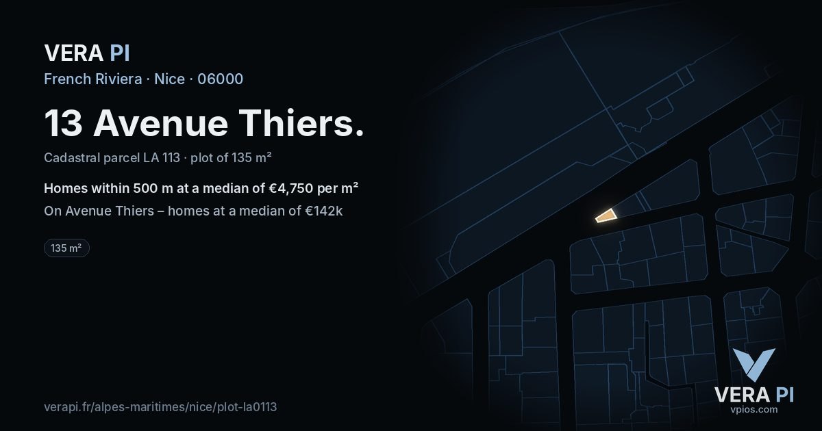 13 Avenue Thiers, Nice at night – the plot lit, the parcels around coloured by the prices near them