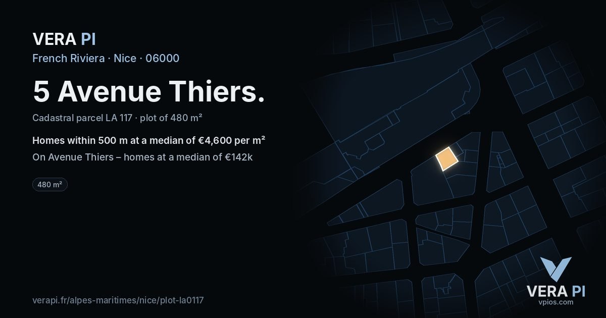 5 Avenue Thiers, Nice at night – the plot lit, the parcels around coloured by the prices near them