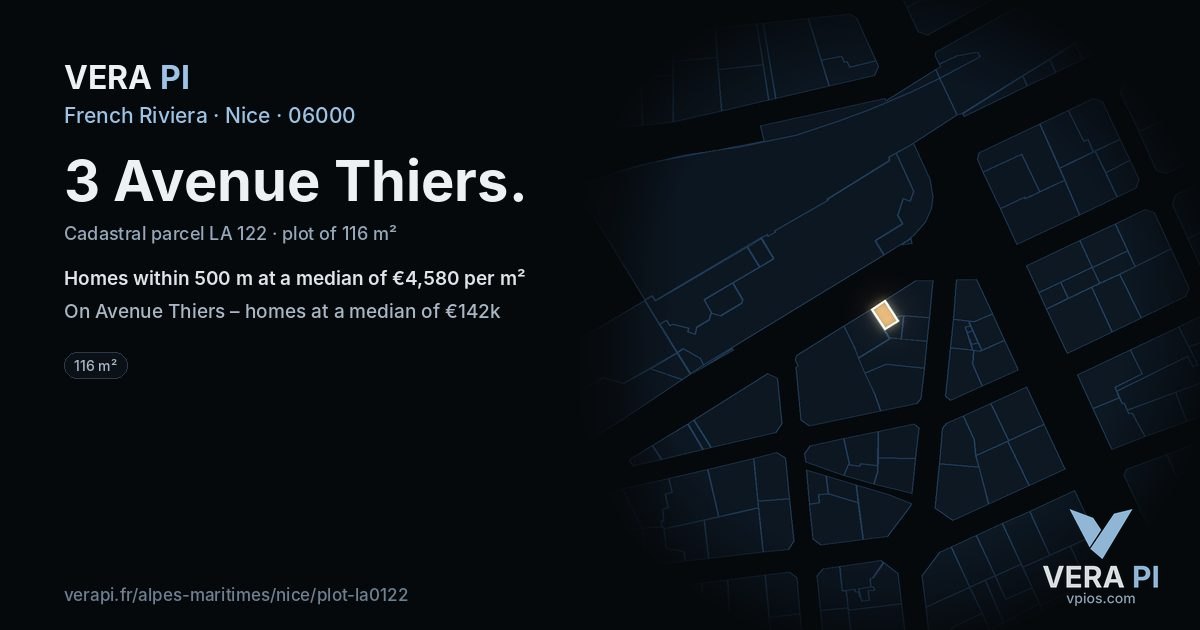 3 Avenue Thiers, Nice at night – the plot lit, the parcels around coloured by the prices near them