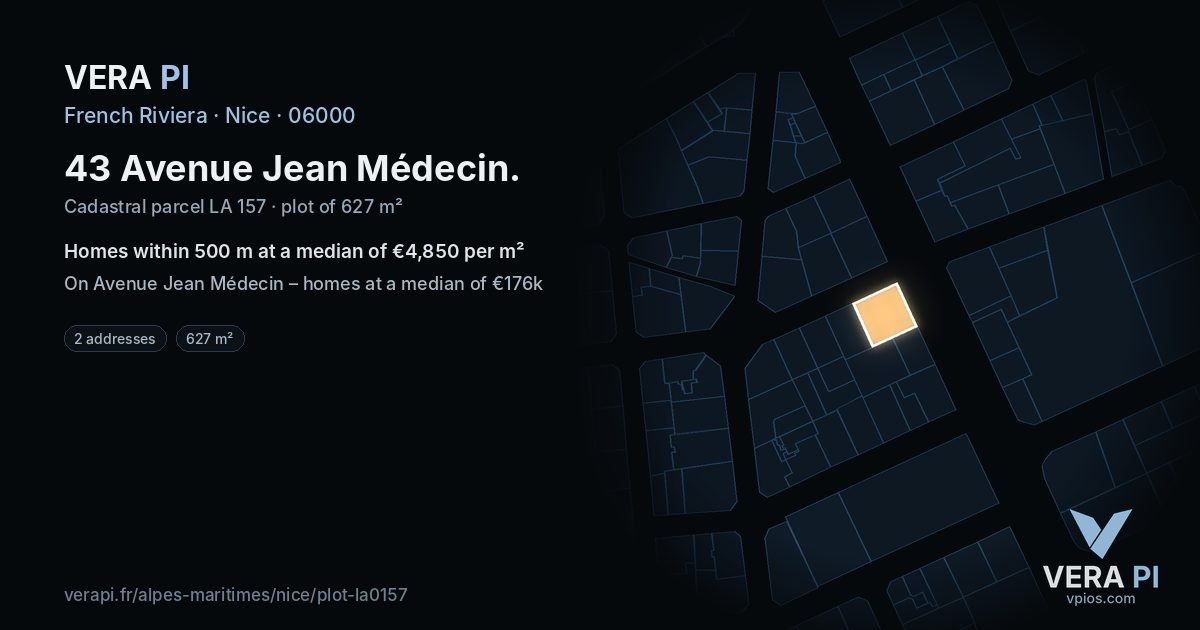 43 Avenue Jean Médecin, Nice at night – the plot lit, the parcels around coloured by the prices near them