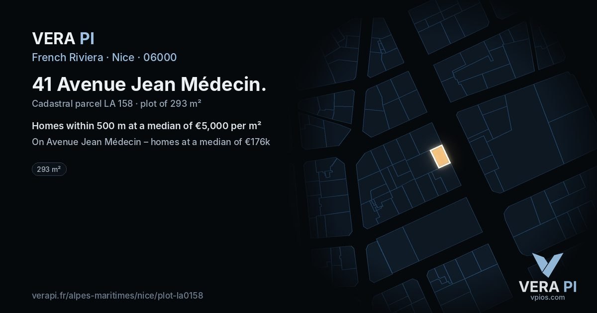 41 Avenue Jean Médecin, Nice at night – the plot lit, the parcels around coloured by the prices near them