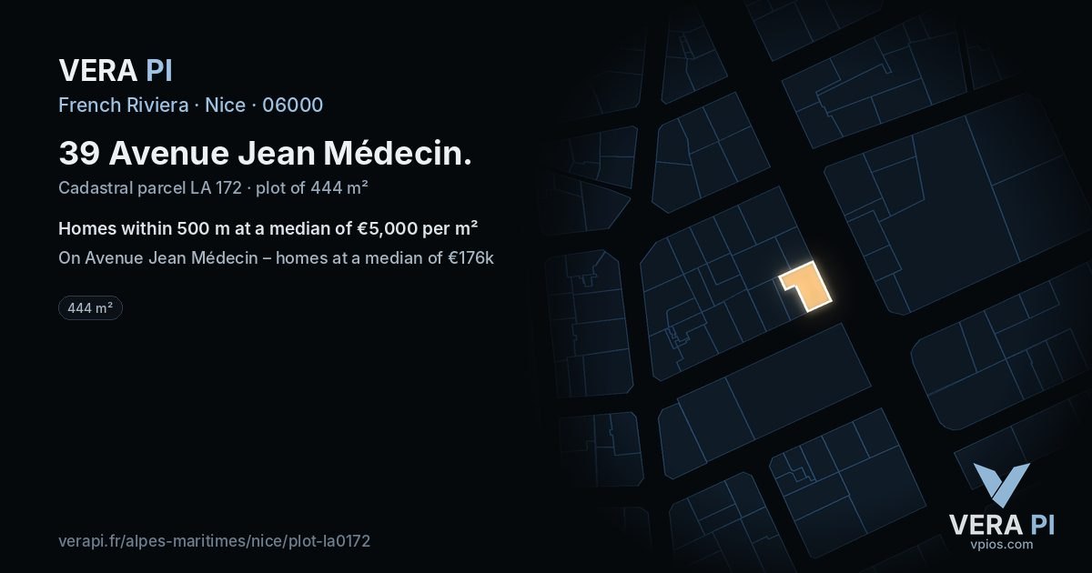 39 Avenue Jean Médecin, Nice at night – the plot lit, the parcels around coloured by the prices near them