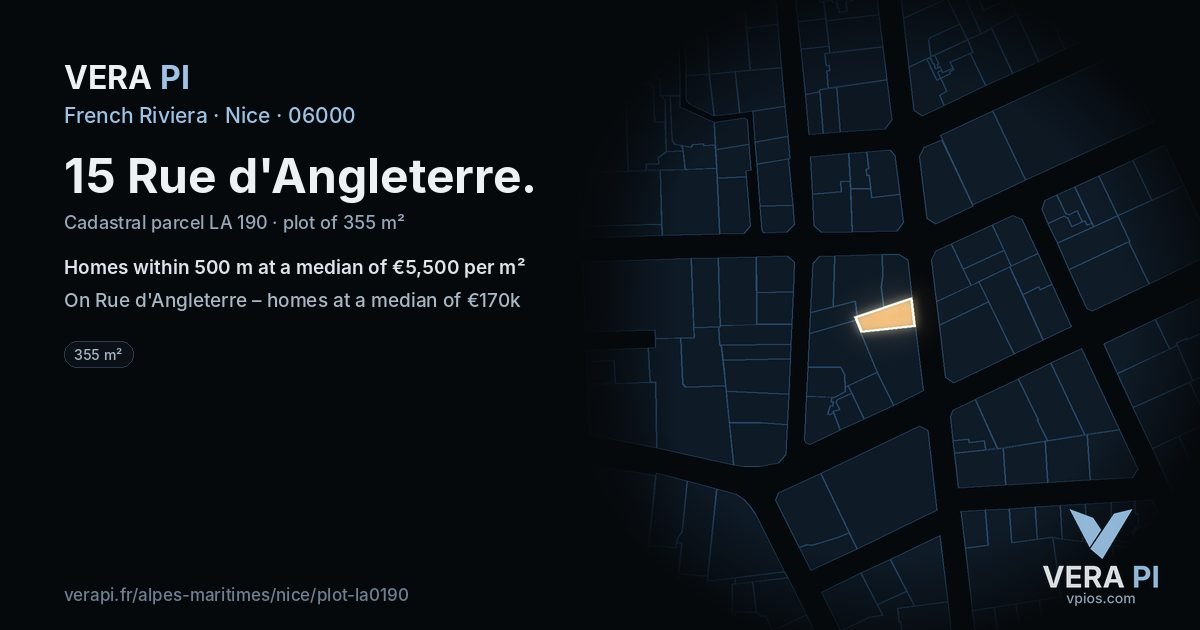 15 Rue d'Angleterre, Nice at night – the plot lit, the parcels around coloured by the prices near them