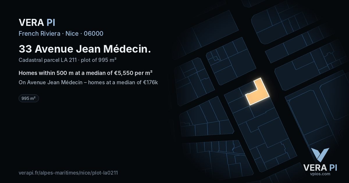 33 Avenue Jean Médecin, Nice at night – the plot lit, the parcels around coloured by the prices near them