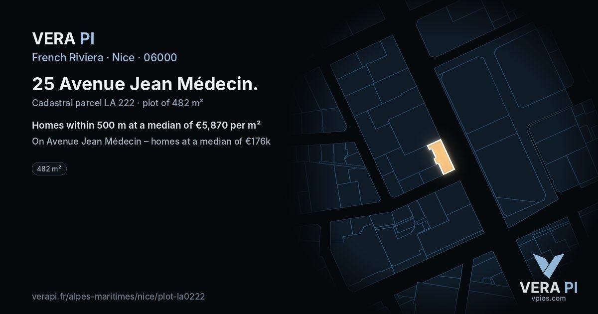 25 Avenue Jean Médecin, Nice at night – the plot lit, the parcels around coloured by the prices near them
