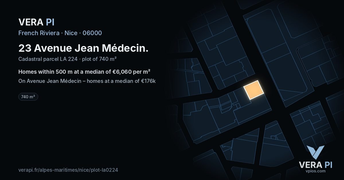 23 Avenue Jean Médecin, Nice at night – the plot lit, the parcels around coloured by the prices near them