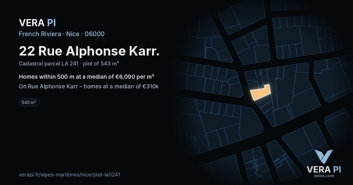 22 Rue Alphonse Karr, Nice at night – the plot lit, the parcels around coloured by the prices near them