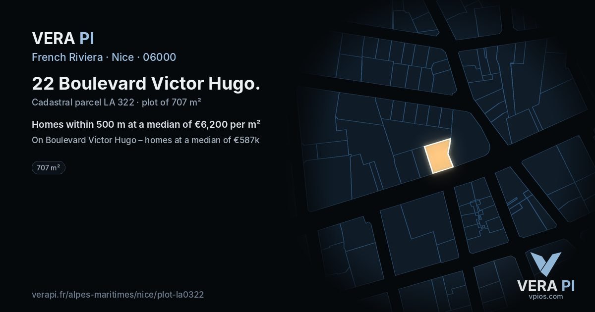 22 Boulevard Victor Hugo, Nice at night – the plot lit, the parcels around coloured by the prices near them