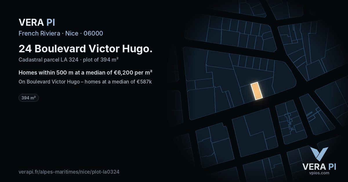 24 Boulevard Victor Hugo, Nice at night – the plot lit, the parcels around coloured by the prices near them