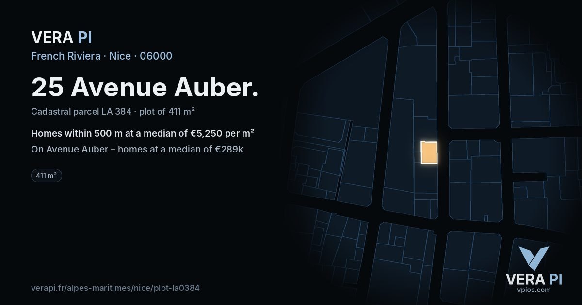 25 Avenue Auber, Nice at night – the plot lit, the parcels around coloured by the prices near them