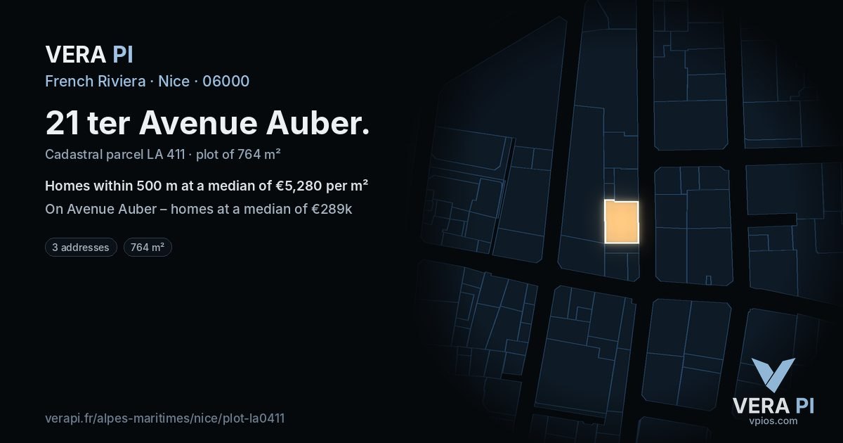 21 ter Avenue Auber, Nice at night – the plot lit, the parcels around coloured by the prices near them
