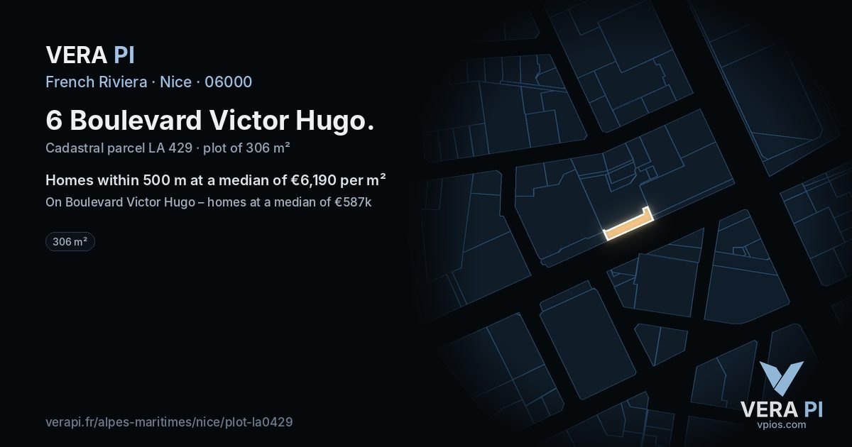 6 Boulevard Victor Hugo, Nice at night – the plot lit, the parcels around coloured by the prices near them