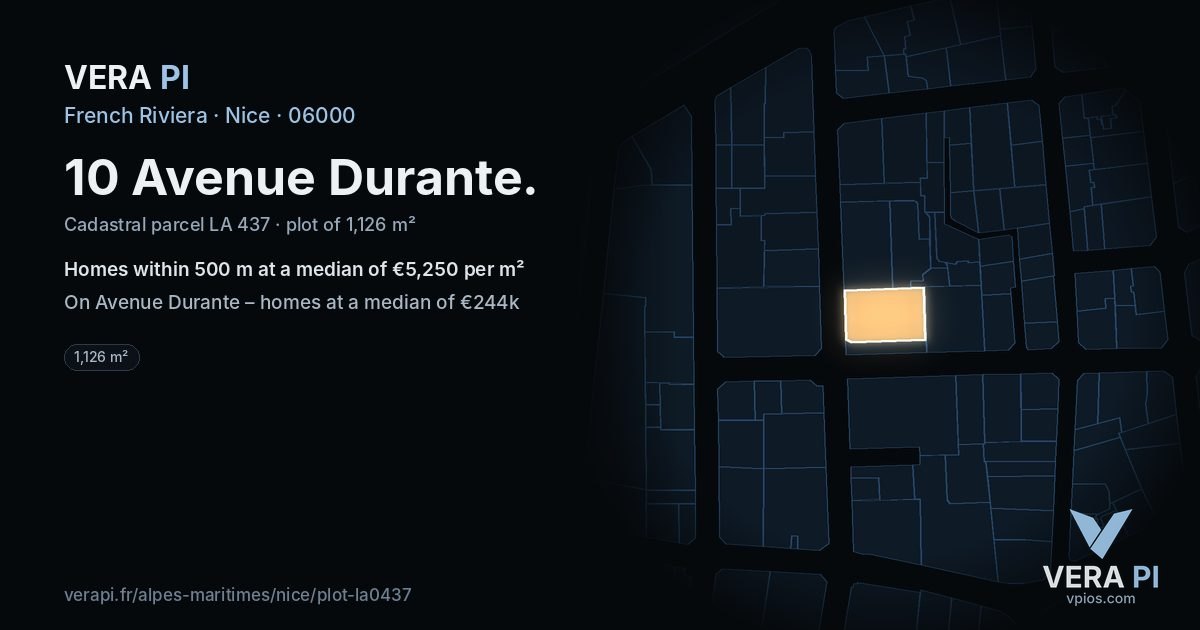 10 Avenue Durante, Nice at night – the plot lit, the parcels around coloured by the prices near them