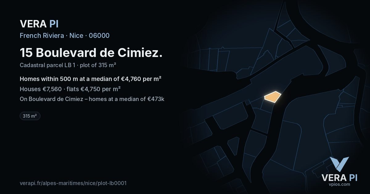 15 Boulevard de Cimiez, Nice at night – the plot lit, the parcels around coloured by the prices near them