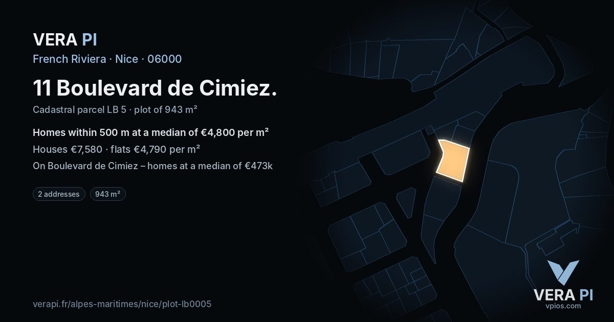 11 Boulevard de Cimiez, Nice at night – the plot lit, the parcels around coloured by the prices near them