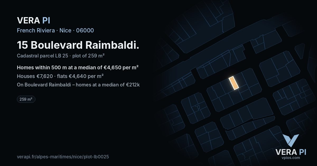 15 Boulevard Raimbaldi, Nice at night – the plot lit, the parcels around coloured by the prices near them