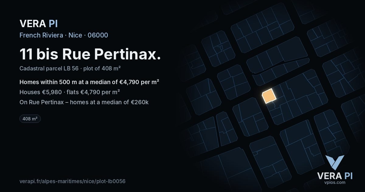 11 bis Rue Pertinax, Nice at night – the plot lit, the parcels around coloured by the prices near them