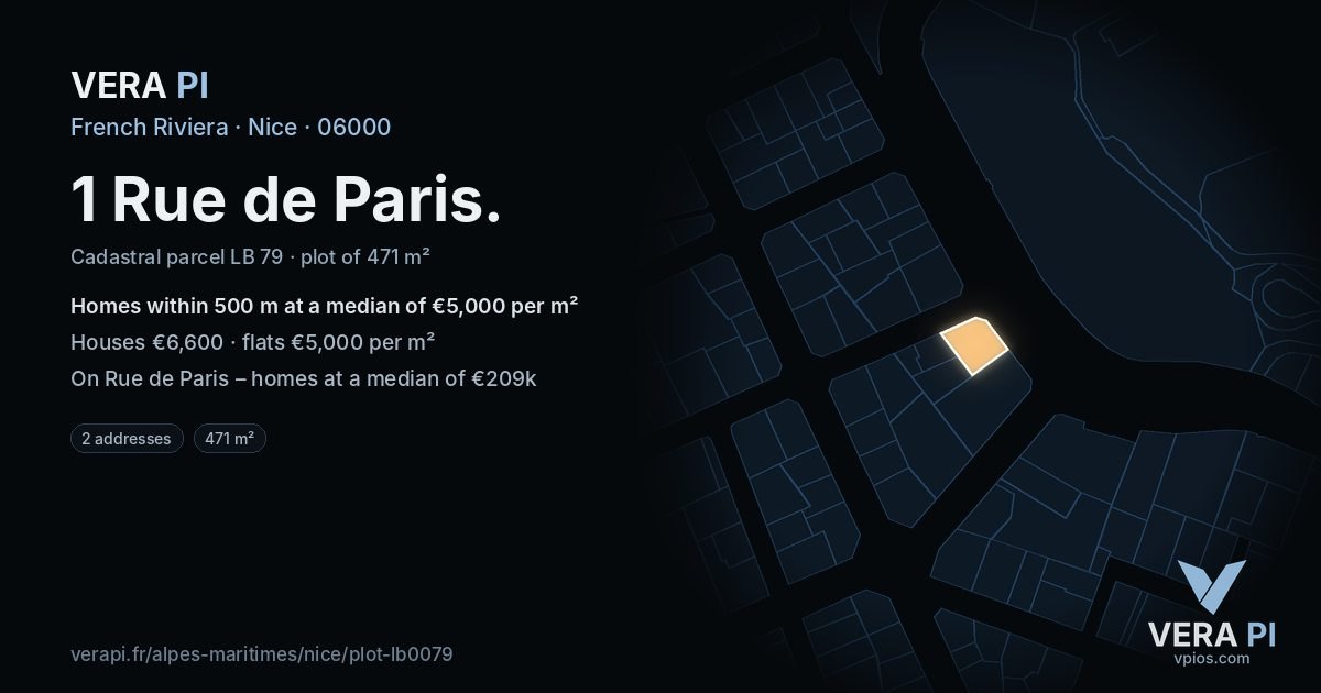 1 Rue de Paris, Nice at night – the plot lit, the parcels around coloured by the prices near them