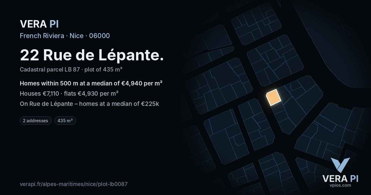 22 Rue de Lépante, Nice at night – the plot lit, the parcels around coloured by the prices near them