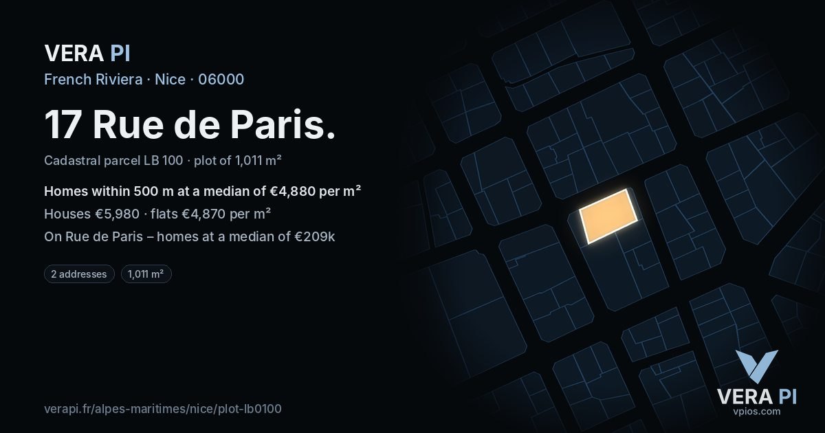 17 Rue de Paris, Nice at night – the plot lit, the parcels around coloured by the prices near them