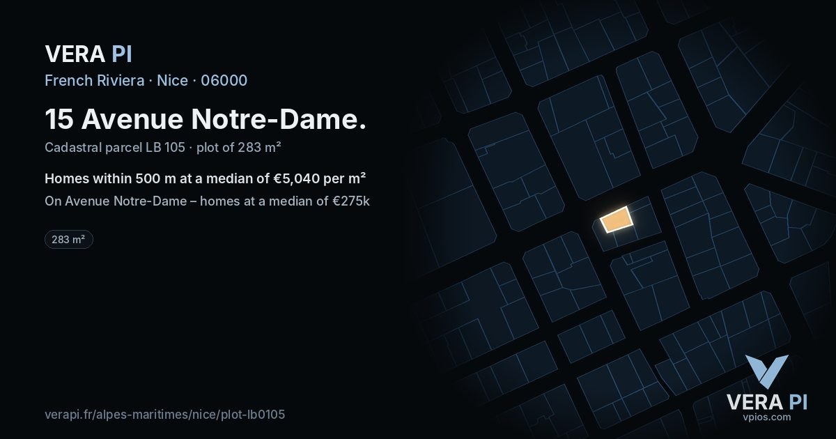15 Avenue Notre-Dame, Nice at night – the plot lit, the parcels around coloured by the prices near them