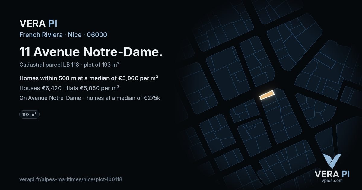 11 Avenue Notre-Dame, Nice at night – the plot lit, the parcels around coloured by the prices near them