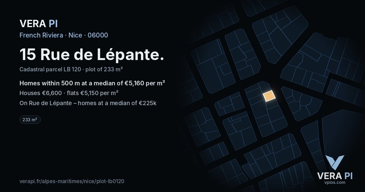 15 Rue de Lépante, Nice at night – the plot lit, the parcels around coloured by the prices near them