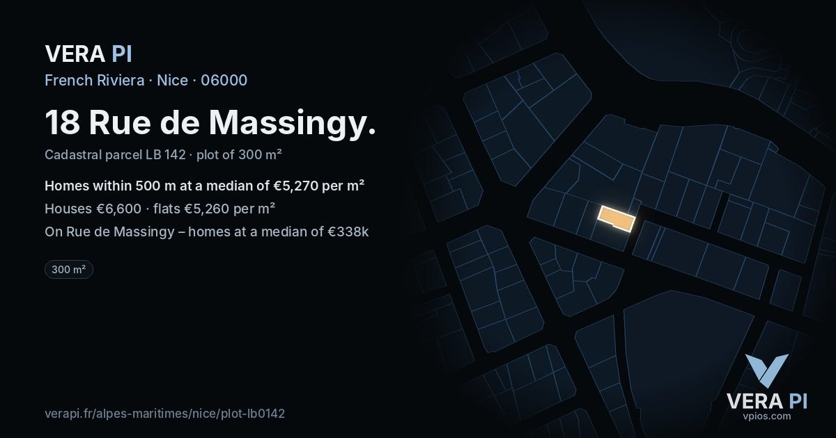18 Rue de Massingy, Nice at night – the plot lit, the parcels around coloured by the prices near them