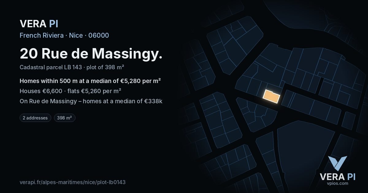20 Rue de Massingy, Nice at night – the plot lit, the parcels around coloured by the prices near them