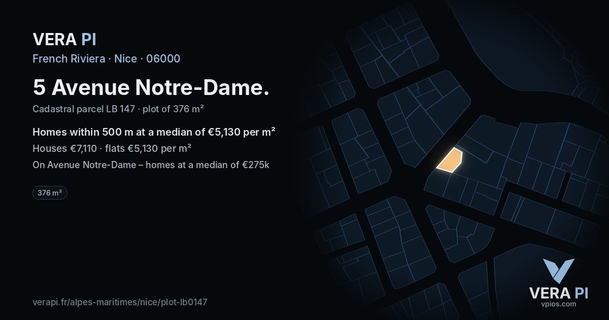 5 Avenue Notre-Dame, Nice at night – the plot lit, the parcels around coloured by the prices near them