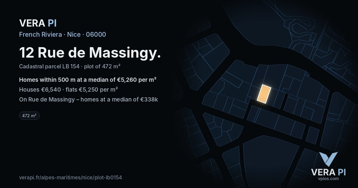 12 Rue de Massingy, Nice at night – the plot lit, the parcels around coloured by the prices near them