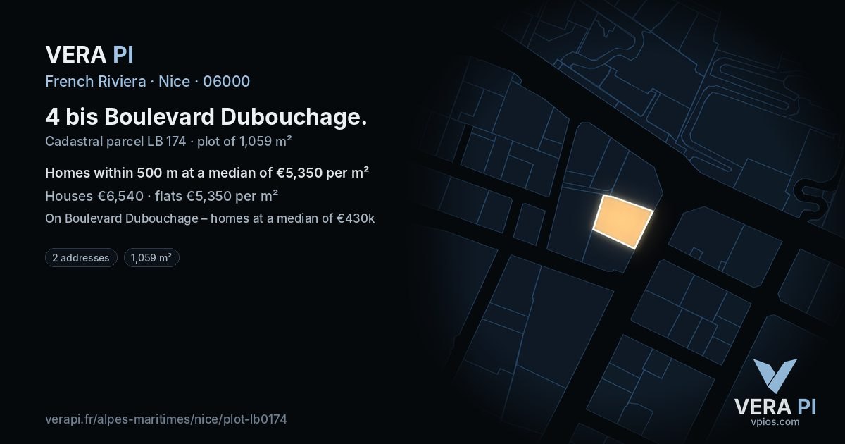 4 bis Boulevard Dubouchage, Nice at night – the plot lit, the parcels around coloured by the prices near them