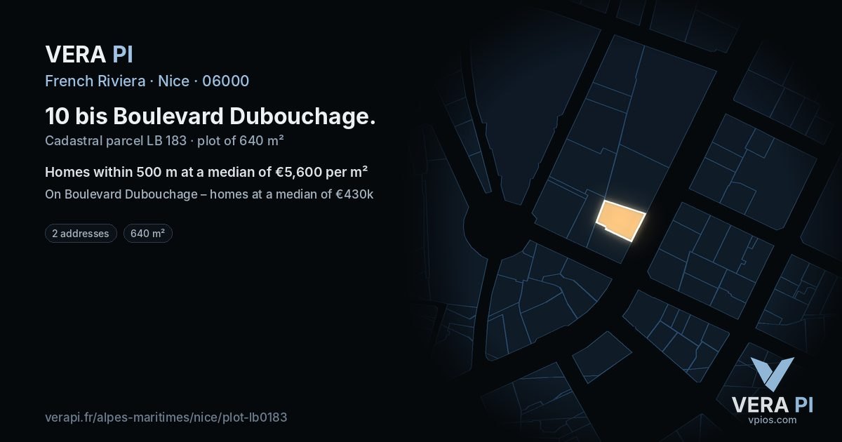 10 bis Boulevard Dubouchage, Nice at night – the plot lit, the parcels around coloured by the prices near them