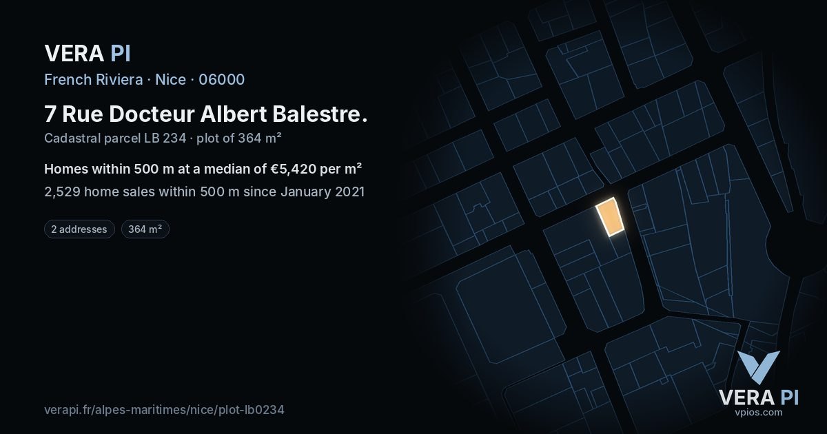 7 Rue Docteur Albert Balestre, Nice at night – the plot lit, the parcels around coloured by the prices near them
