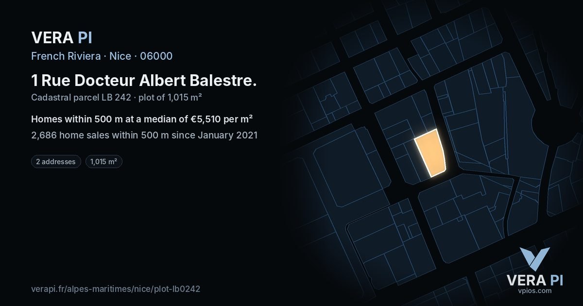 1 Rue Docteur Albert Balestre, Nice at night – the plot lit, the parcels around coloured by the prices near them