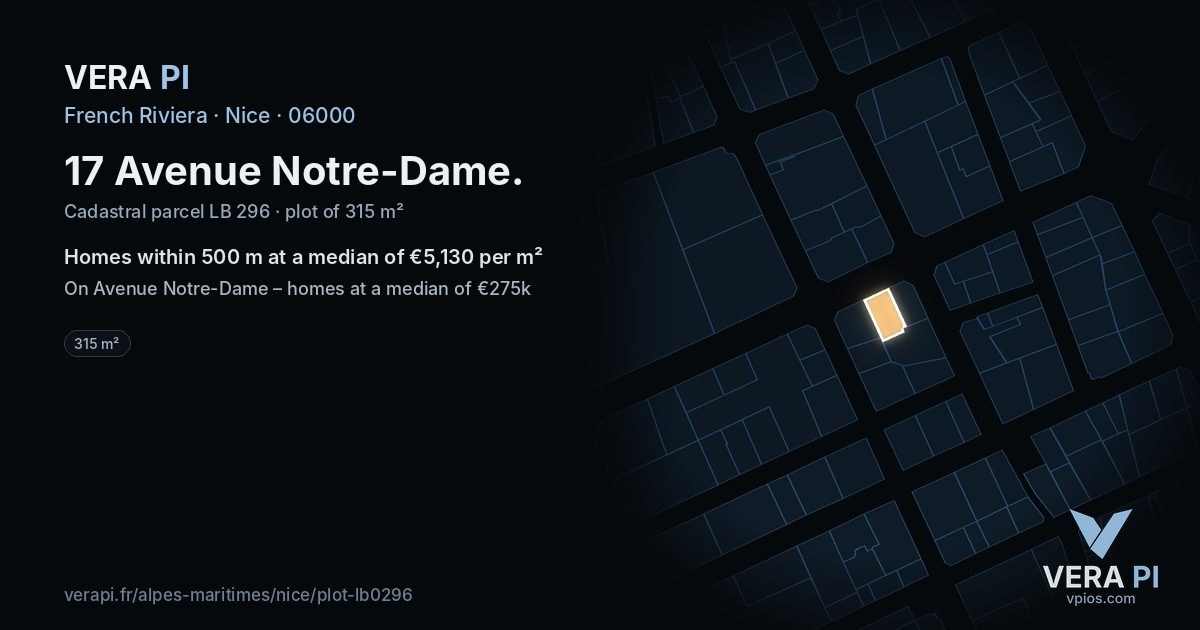 17 Avenue Notre-Dame, Nice at night – the plot lit, the parcels around coloured by the prices near them