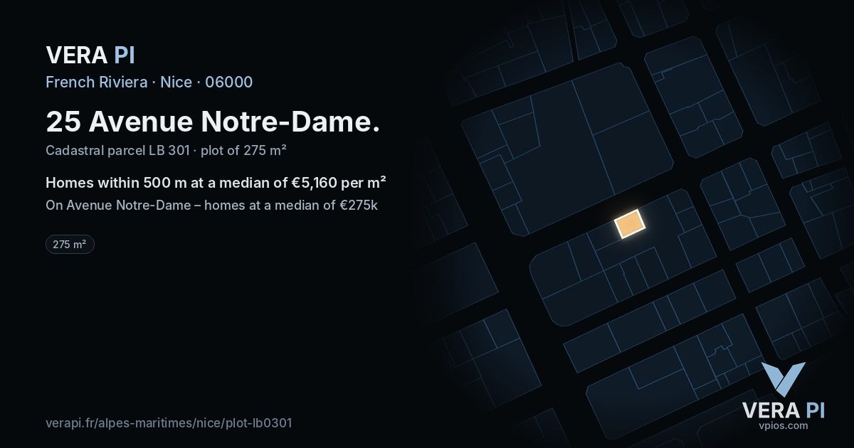 25 Avenue Notre-Dame, Nice at night – the plot lit, the parcels around coloured by the prices near them