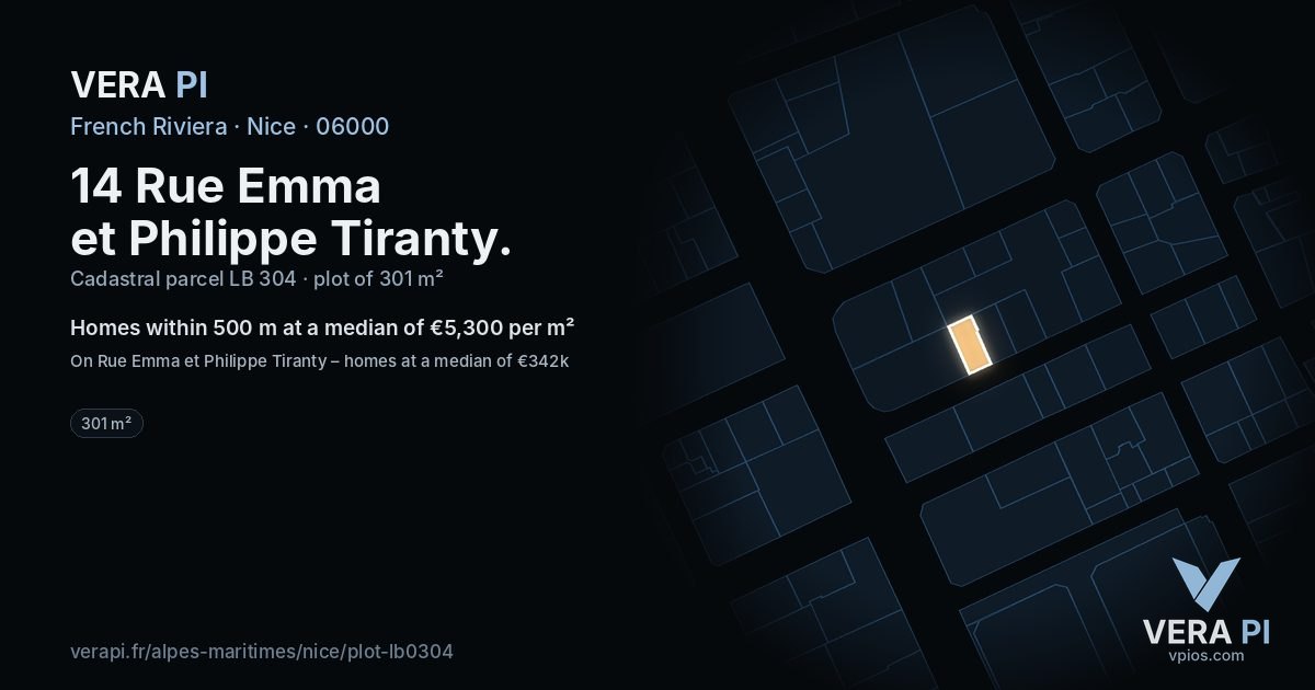 14 Rue Emma et Philippe Tiranty, Nice at night – the plot lit, the parcels around coloured by the prices near them