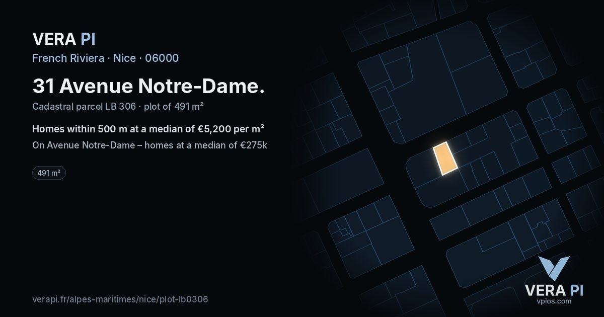 31 Avenue Notre-Dame, Nice at night – the plot lit, the parcels around coloured by the prices near them